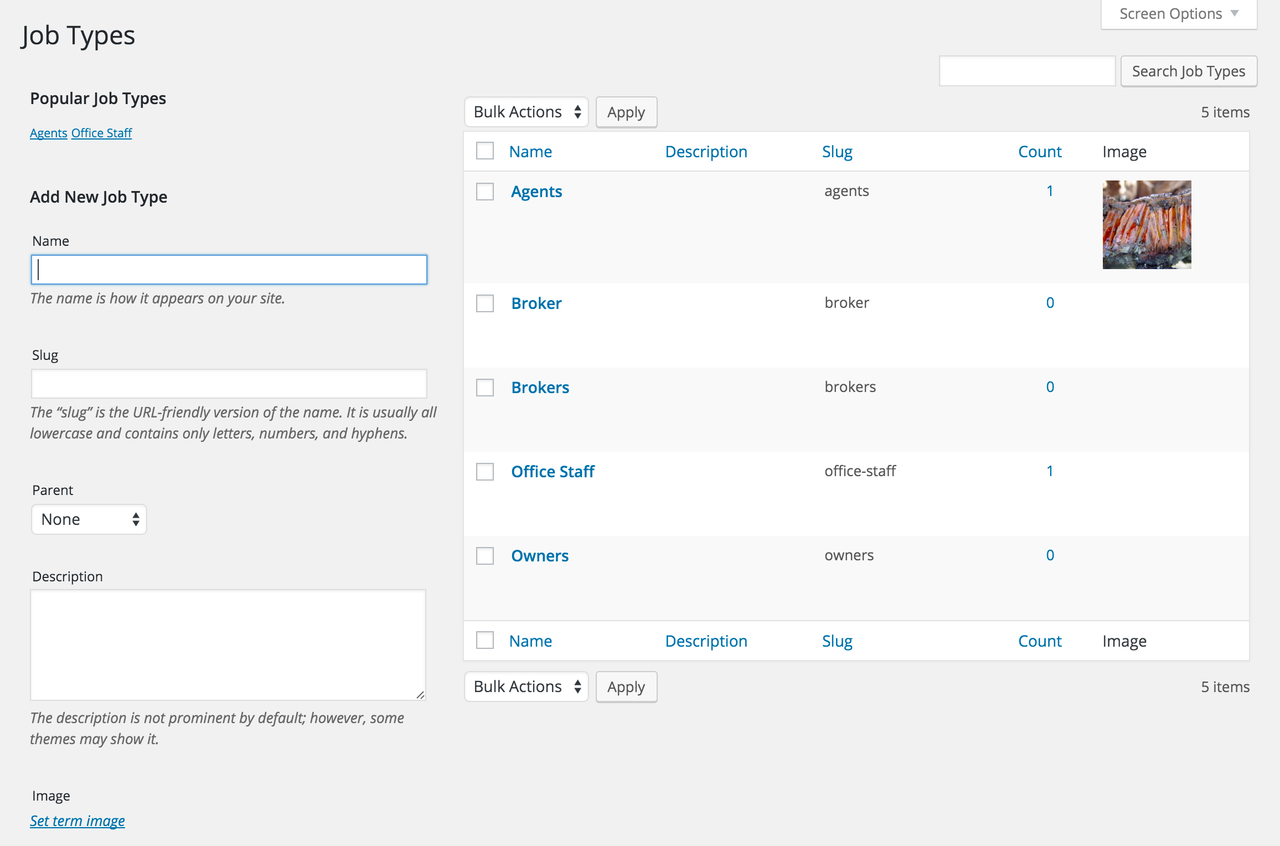 WPAdmin Employee Taxonomies