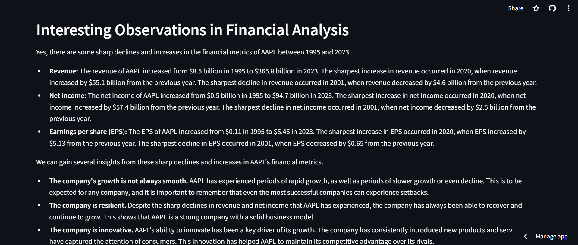 Financial Table