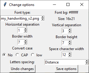 Visual of the options window