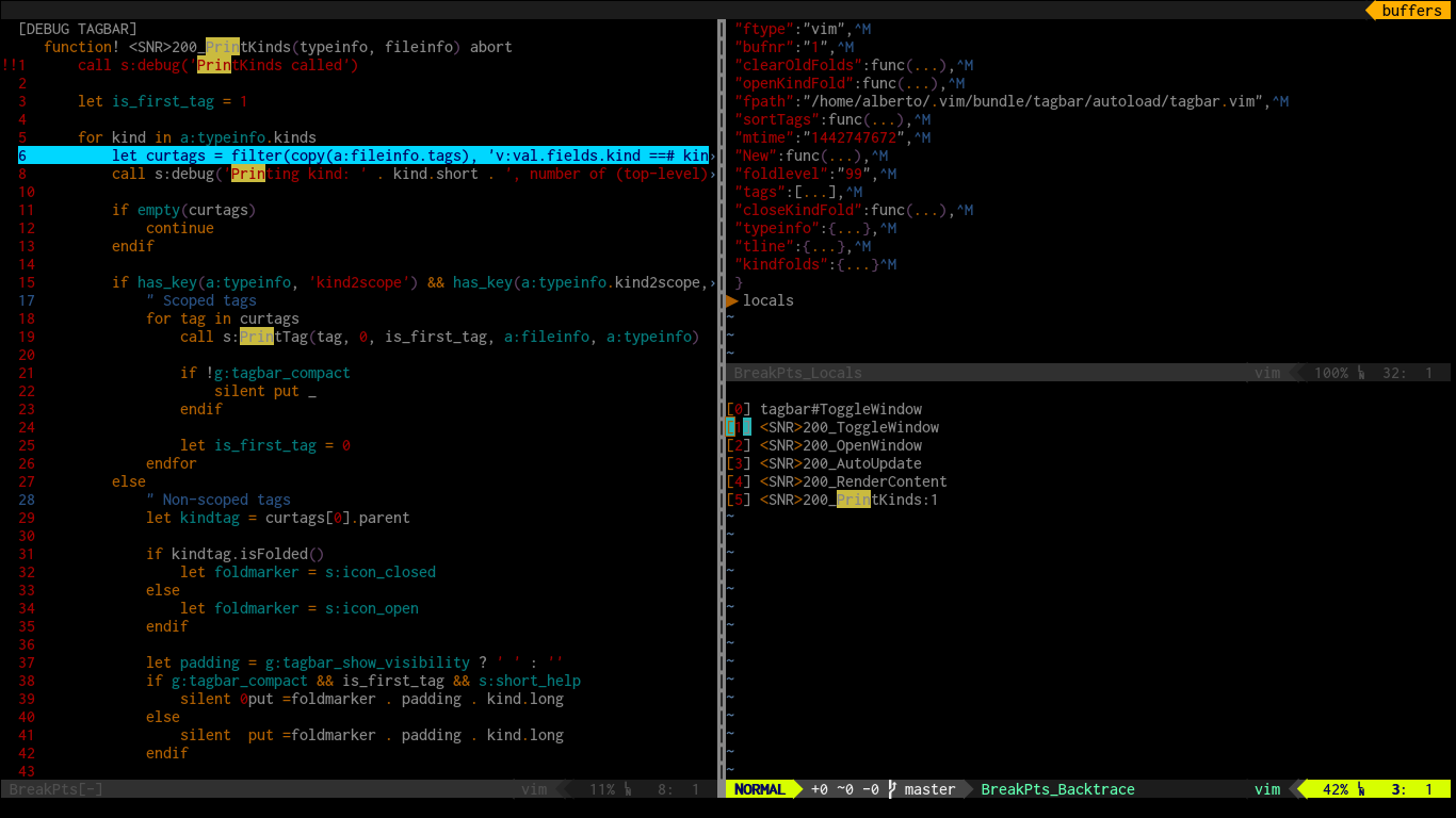 Debugging tagbar with breakpts