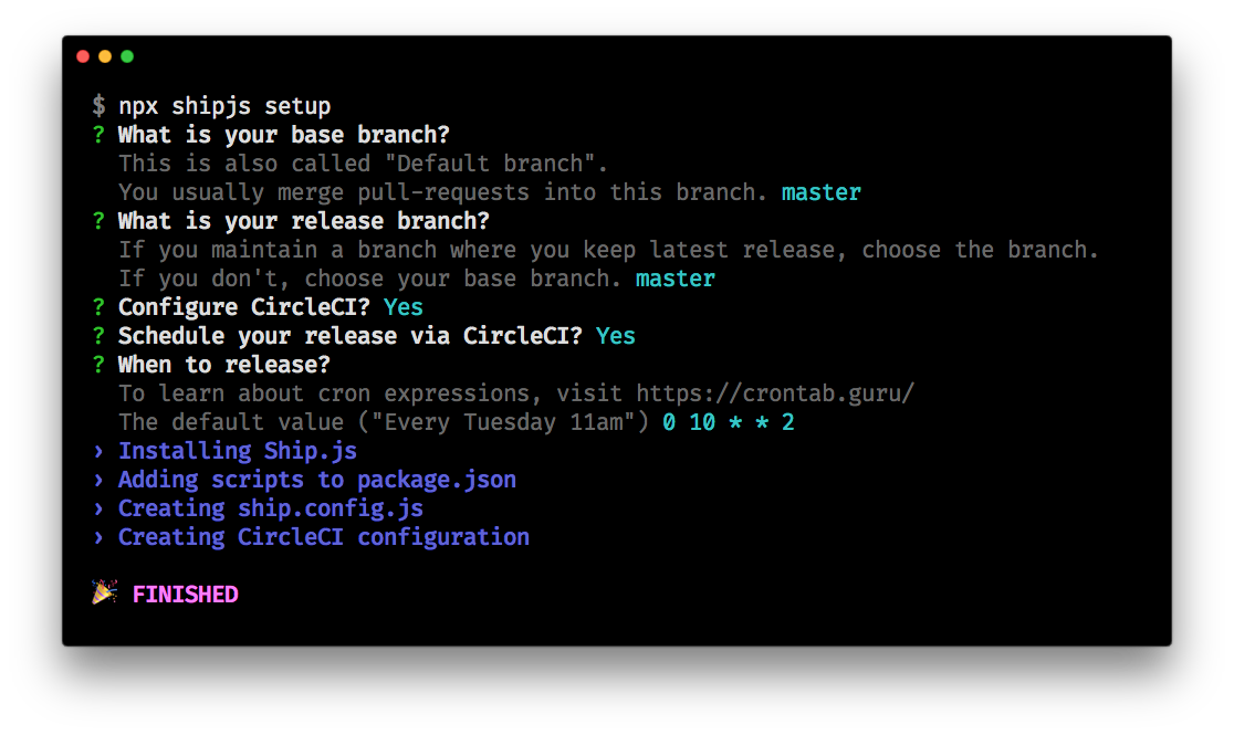 npx shipjs setup