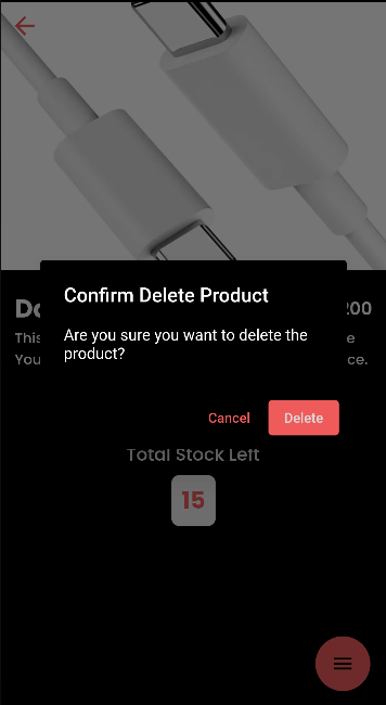 Delete Product Screen