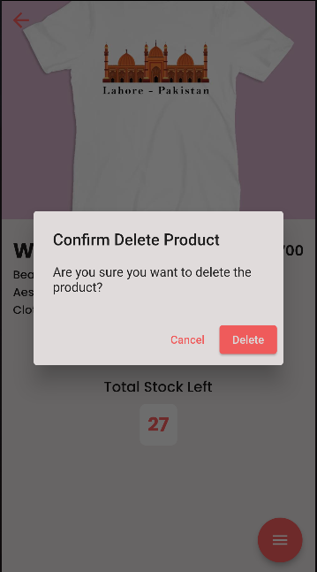 Delete Product Screen
