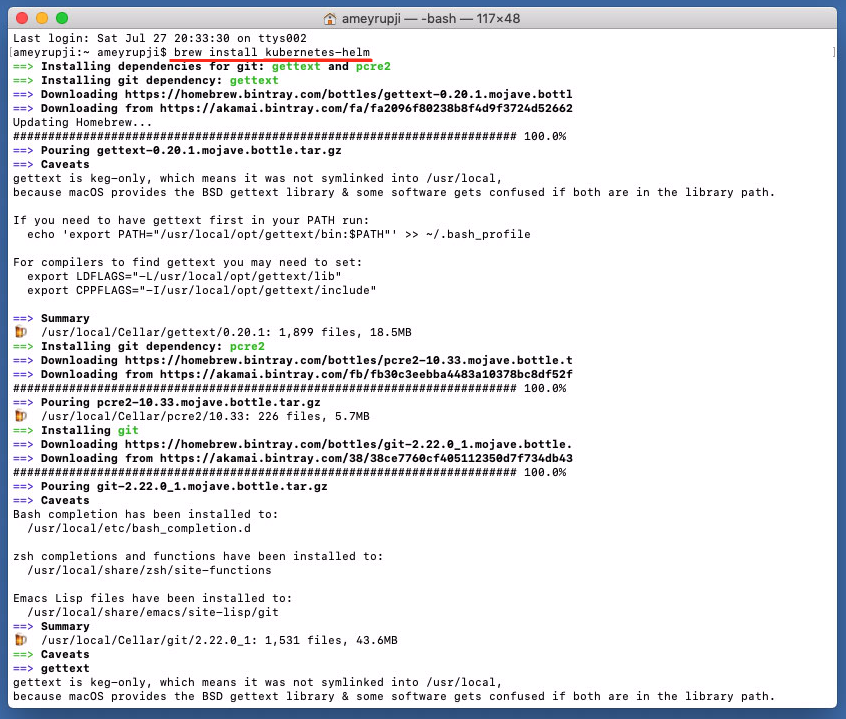 terminal brew install kubernetes helm 1