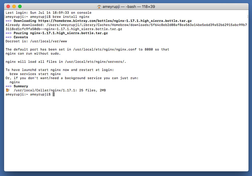 terminal brew install nginx