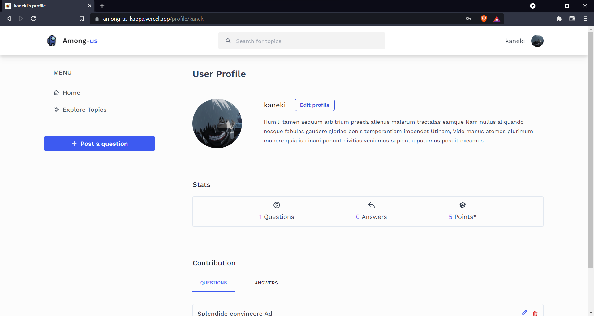 user'sprofile