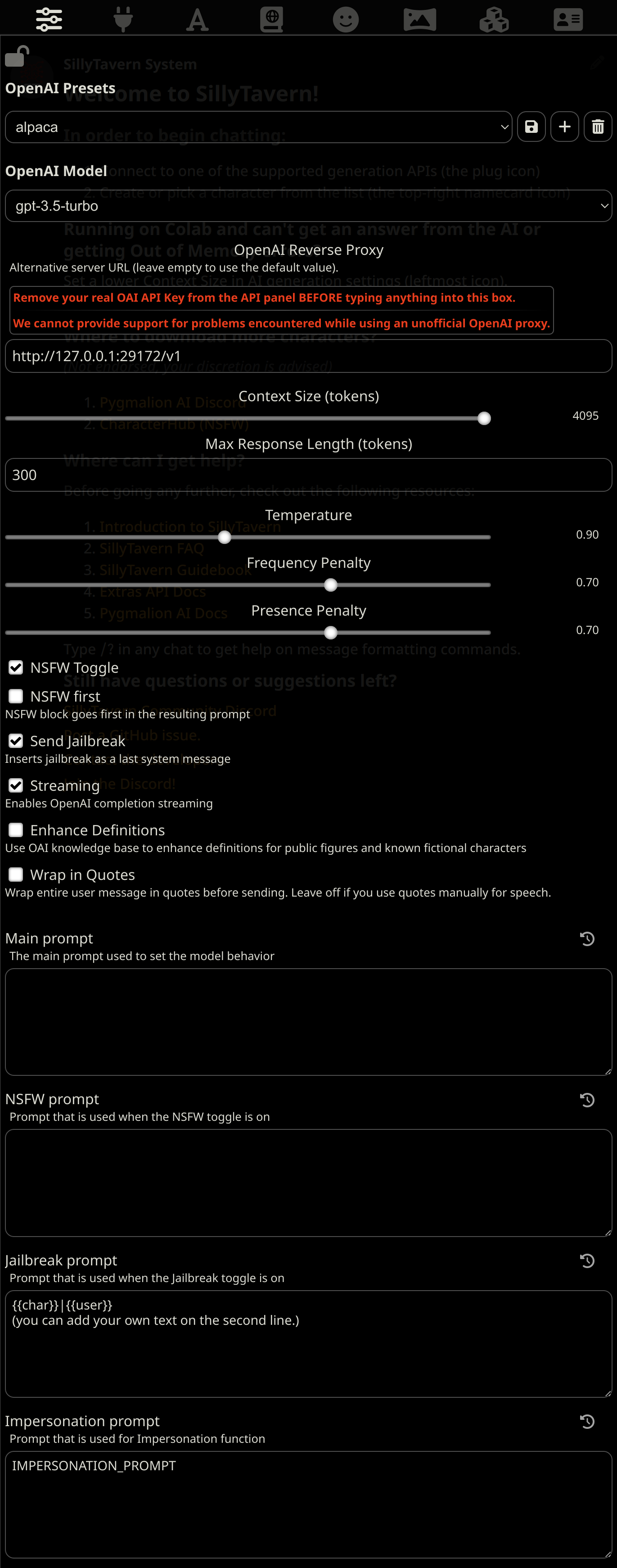 settings screenshot