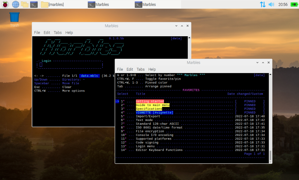 Marbles in LXTerminal on Raspberry Pi