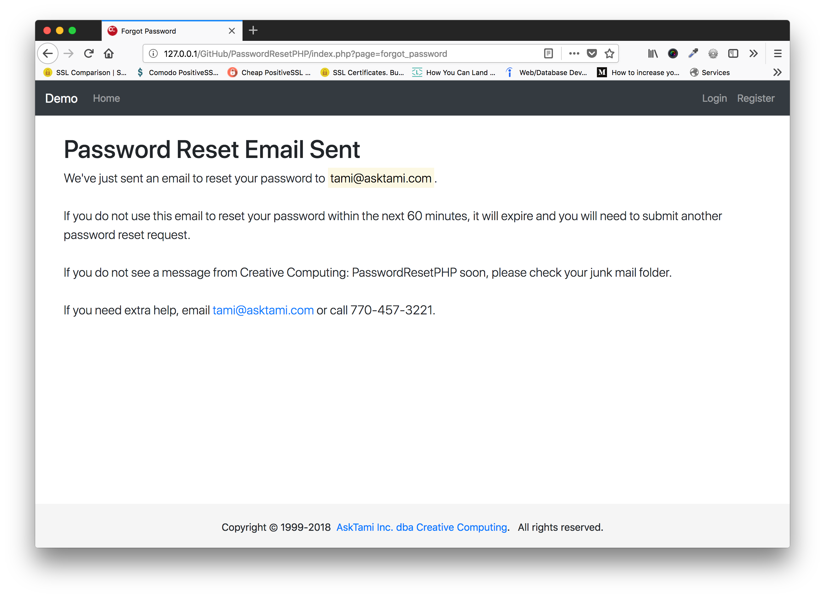 password reset email sent