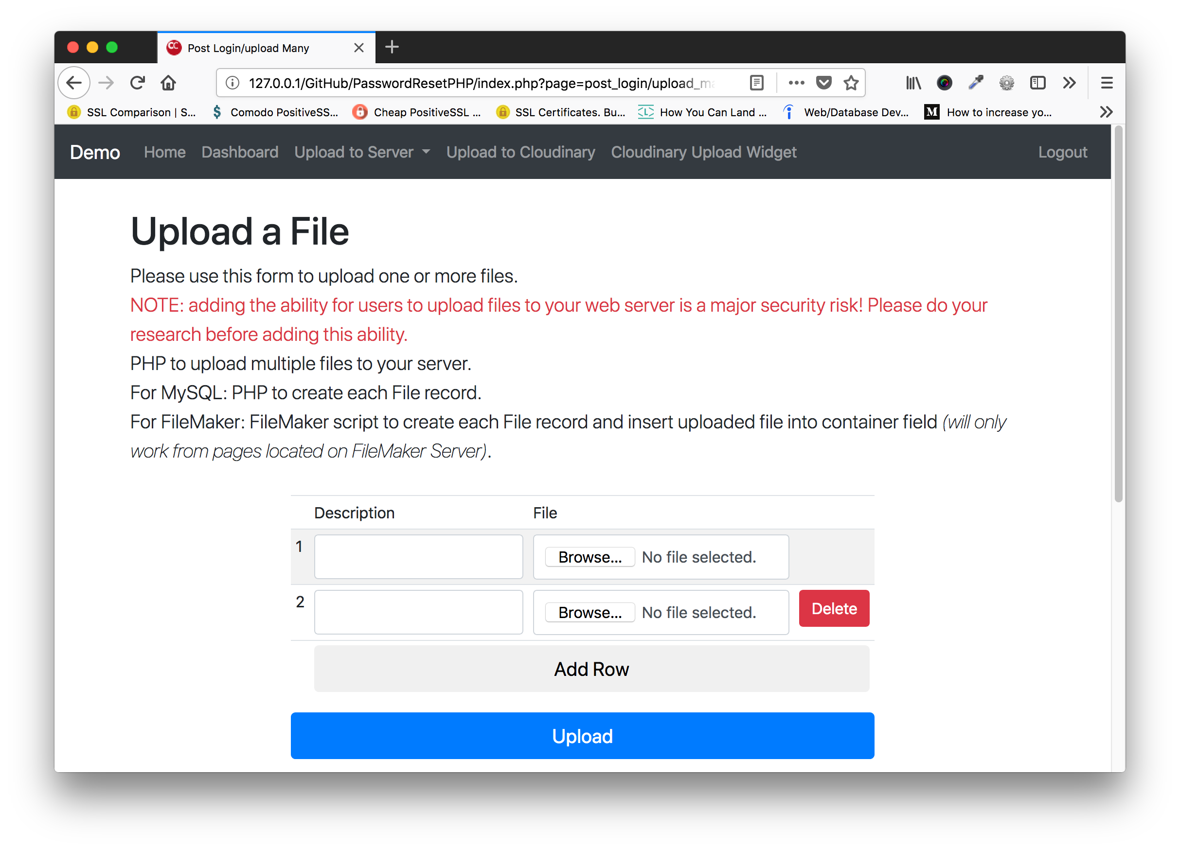 multiple field upload form