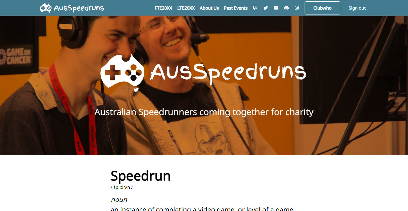 The about page of the AusSpeedruns.com website