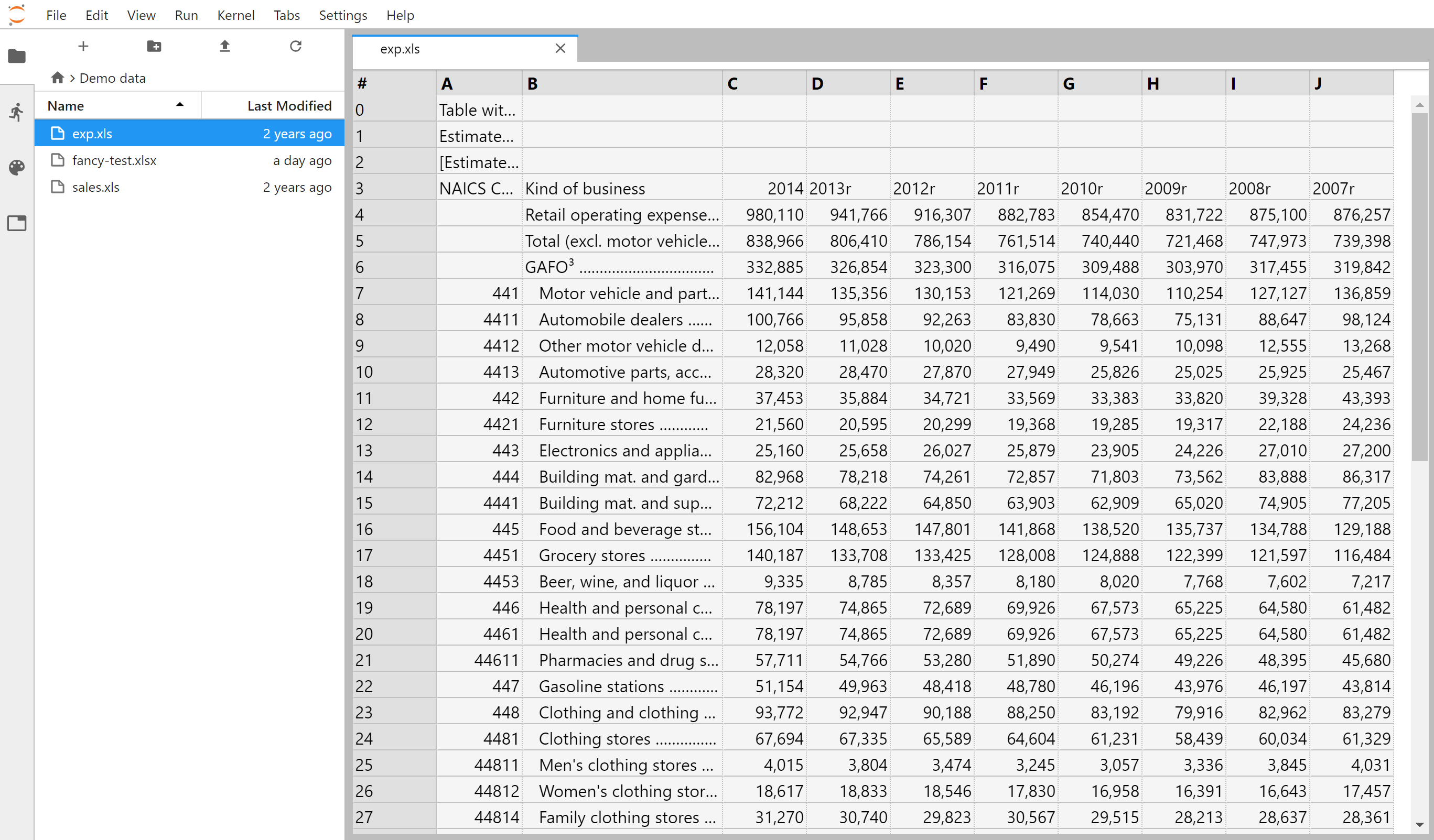 Image depicting the plugin displaying a simple XLS workbook