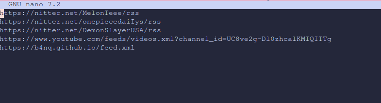 Screenshot of added URLs in nano editor