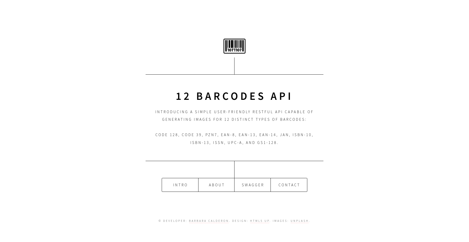 The 12 Barcodes API landing page