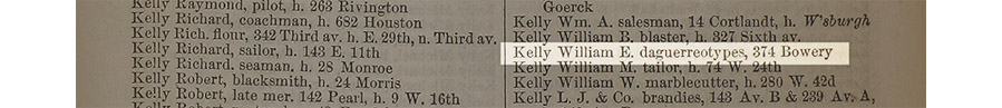 Scan of 1854 New York City Directory showing William E. Kelly's address