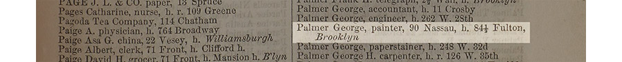Scan of 1854 New York City Directory showing George Palmer's address