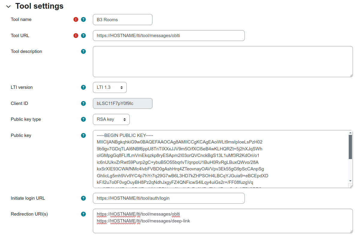 Step 3, place the public key in Moodle