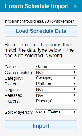 Schedule Import Settings