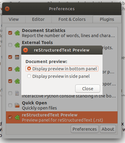 reST plugin preferences