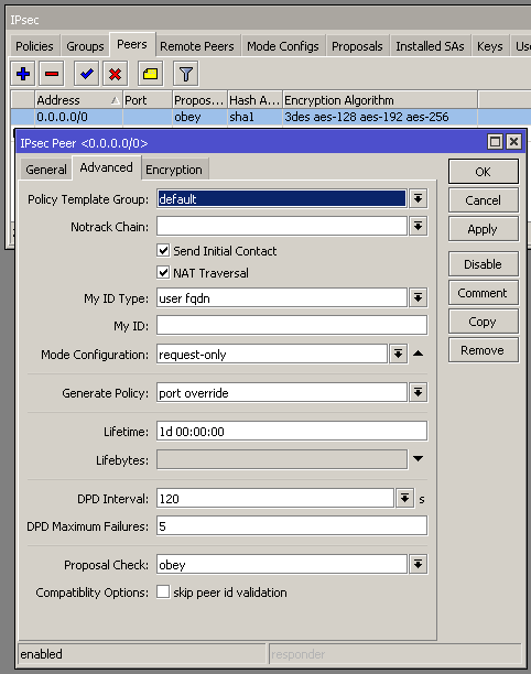 IPSec Peer - Advanced tab