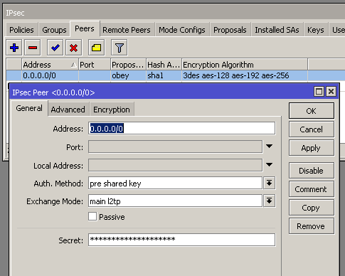 IPSec Peer - General tab