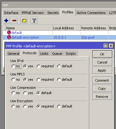 PPP Profile - Protocols tab