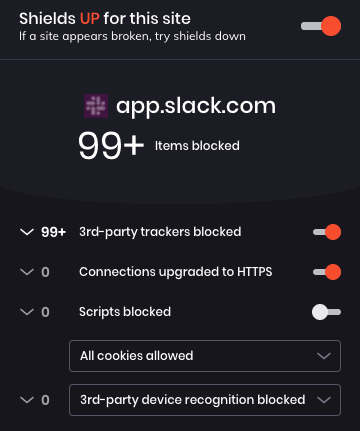 Brave browser blocking Slack trackers