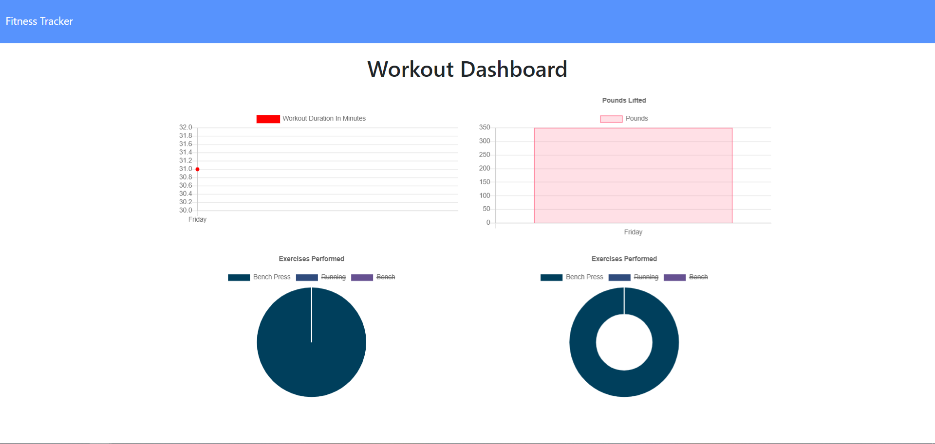 Screenshot of fitness dashboard