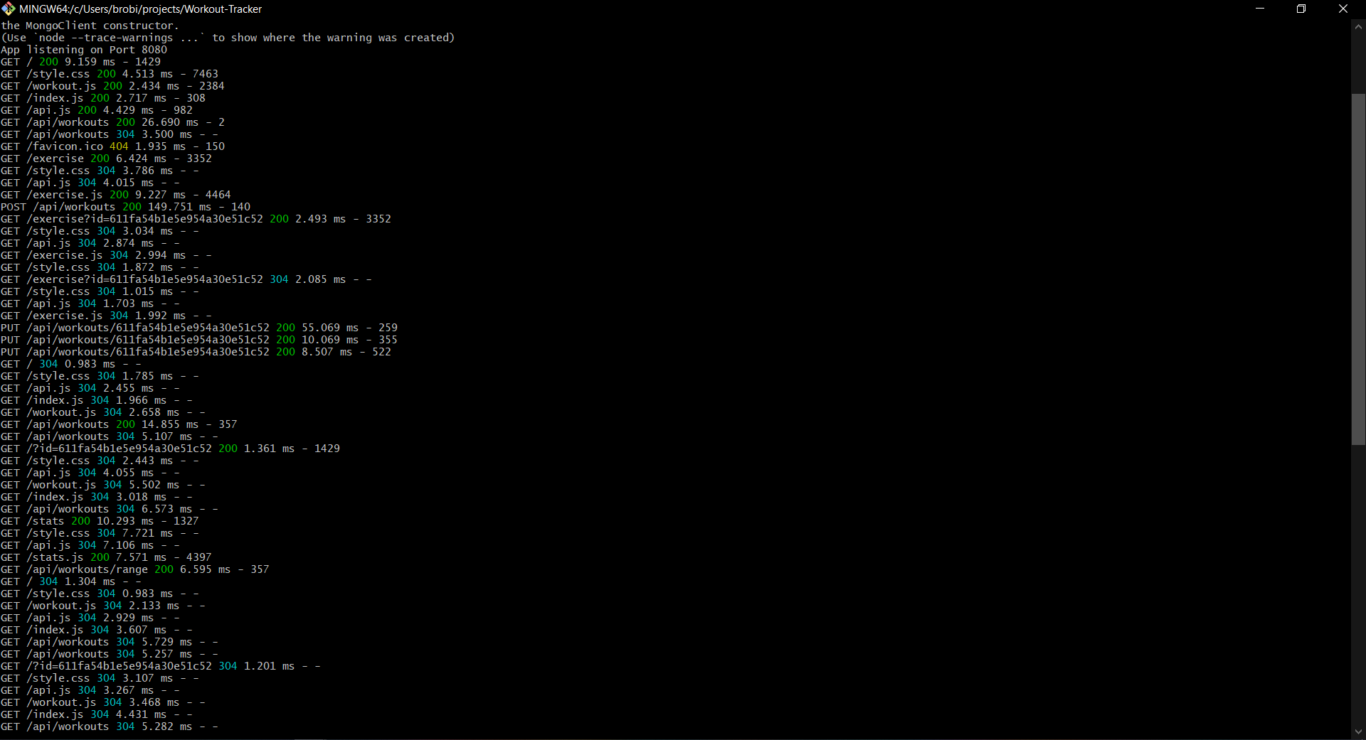 Screenshot of working routes in CLI