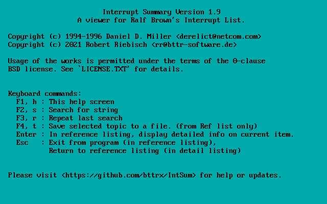 IntSum version 1.9 screenshot (help screen)