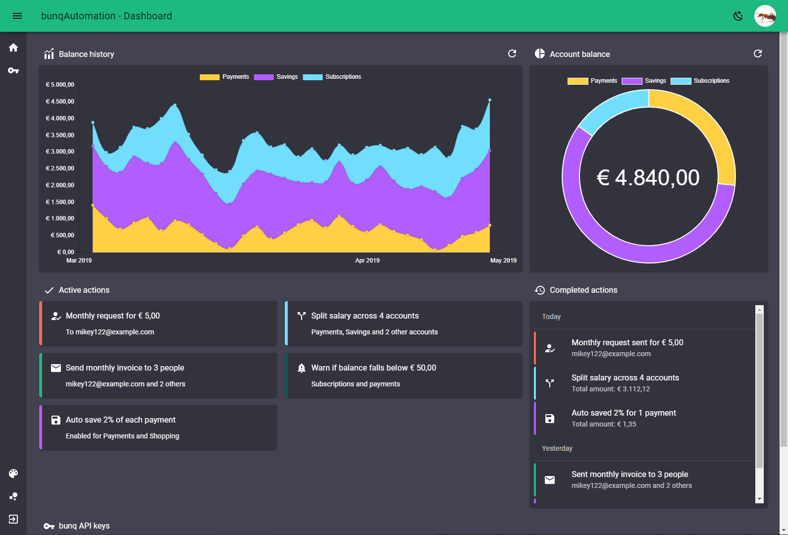 First dashboard screenshot