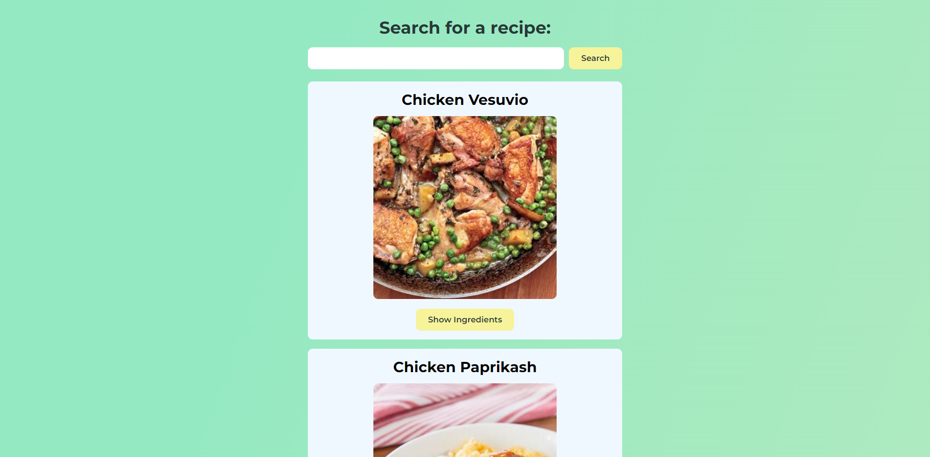 Food recipe website preview