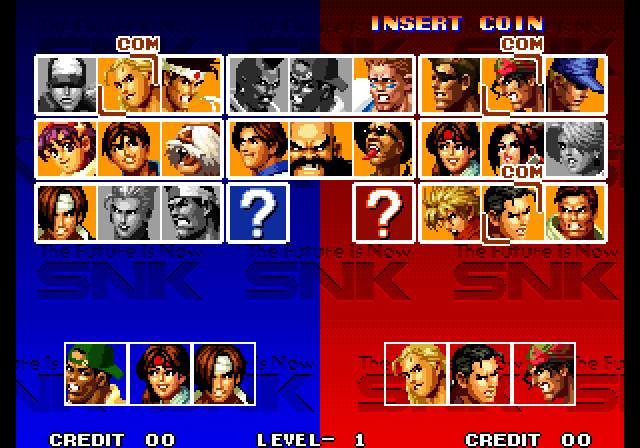 kof94te character select screen with cpu custom teams