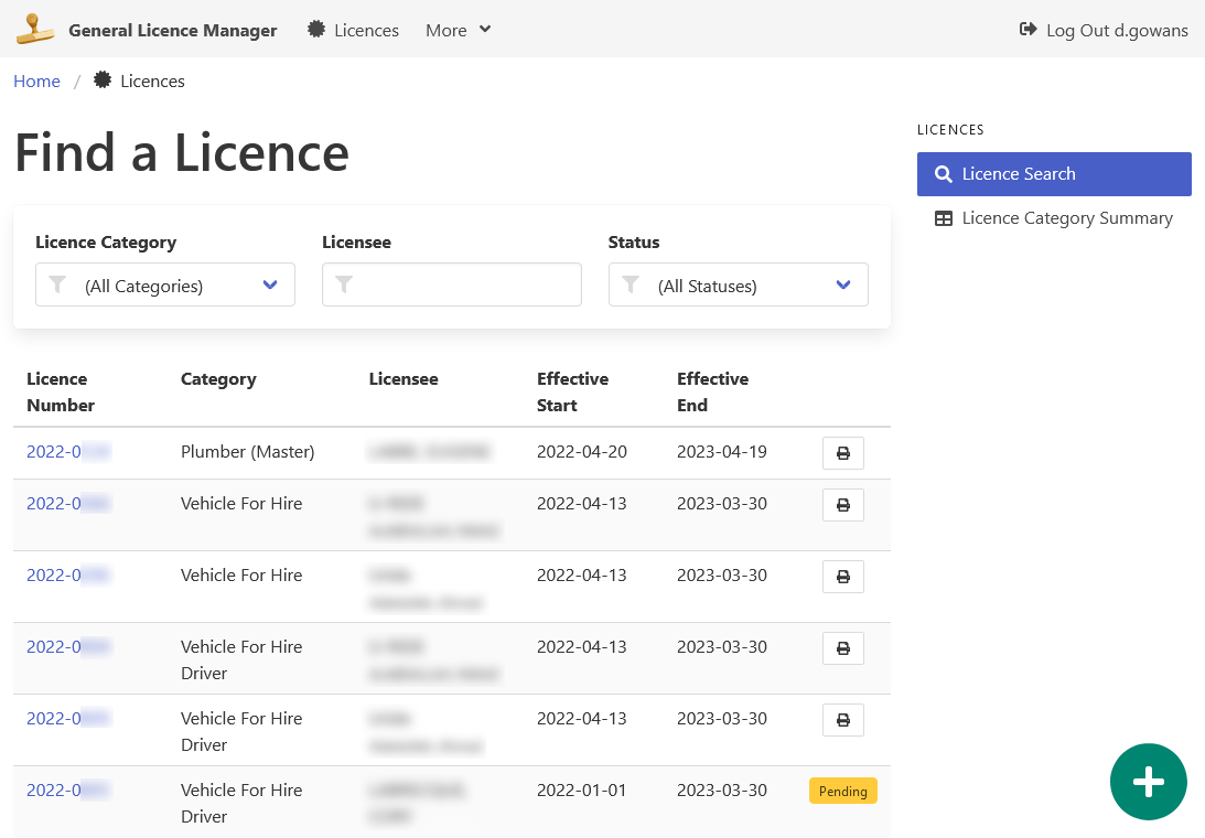 Licence Search