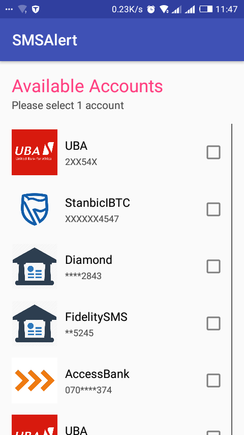 Image of bank account list