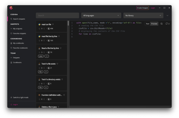 Codiga Code Snippet Manager
