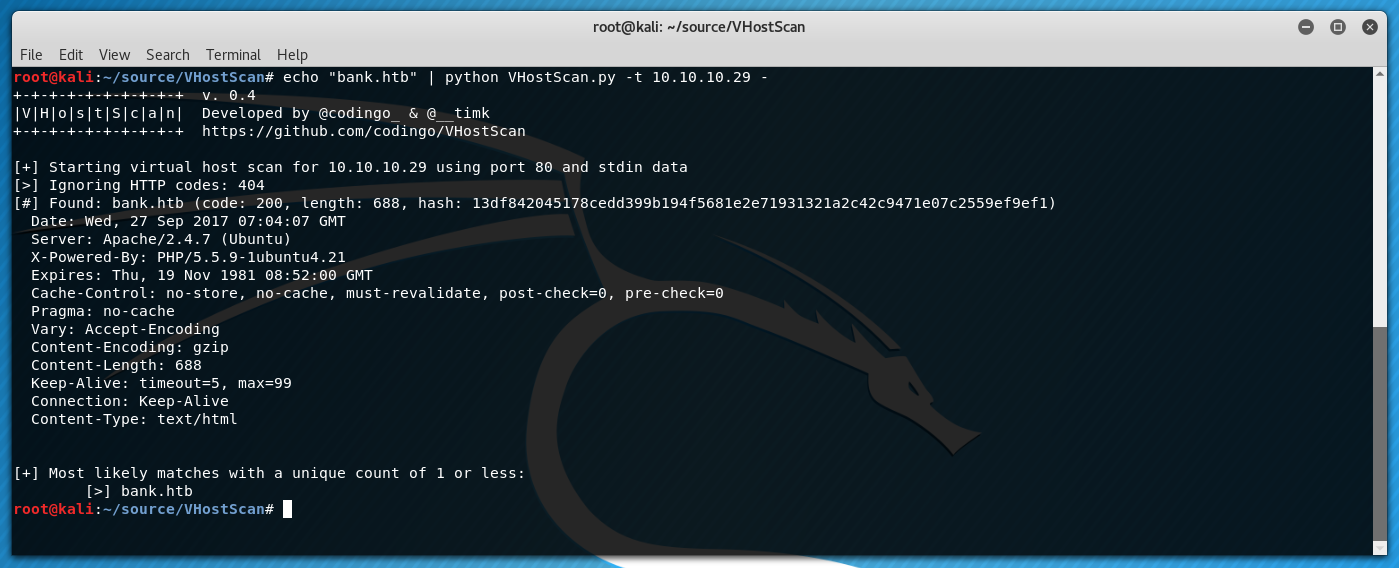 VHOSTScan STDIN Example