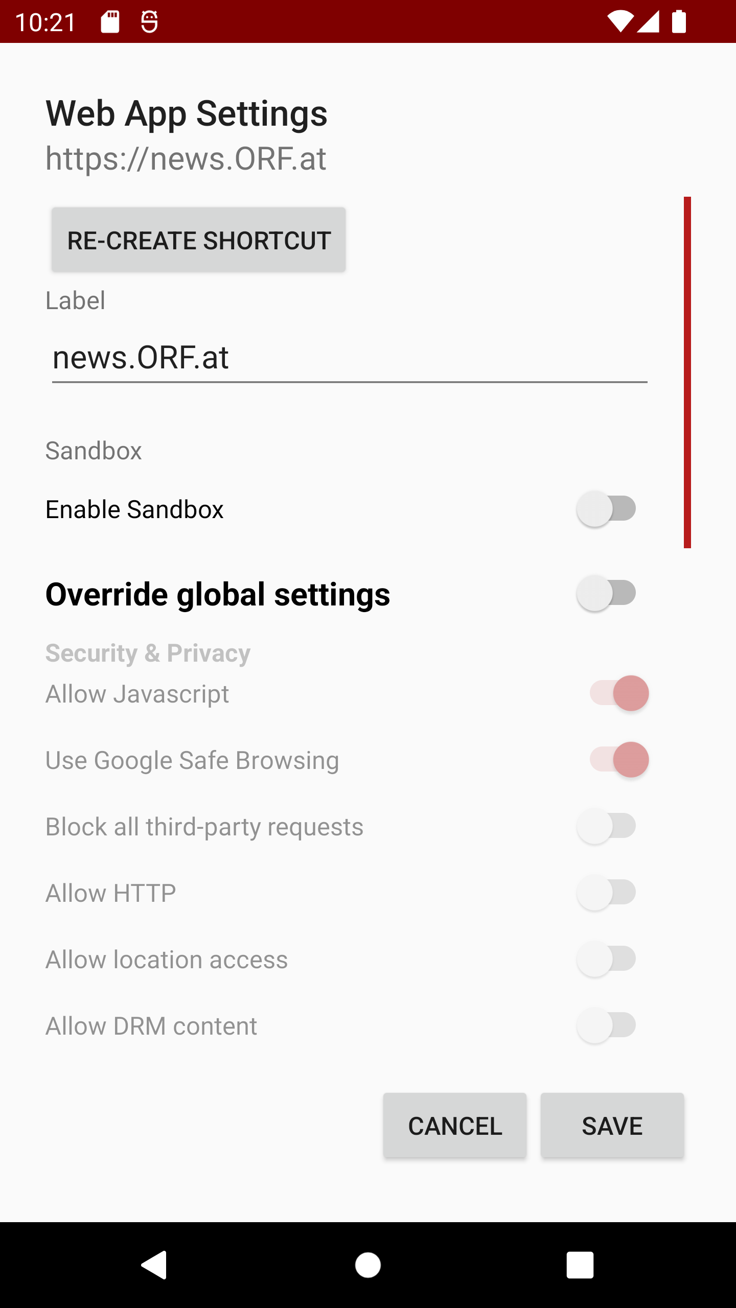 Available Web App Settings