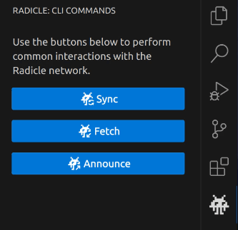 Buttons to execute Radicle commands in the main extension View