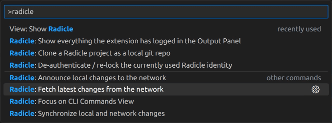 Execute Radicle commands from within VS Code's Command Palette