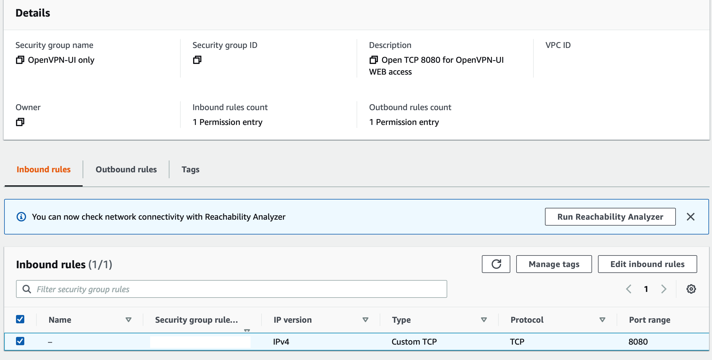 Opening EC2 Public OpenVPN-UI Port