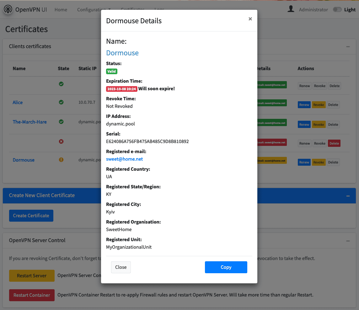 OpenVPN-UI Expire Certificate details