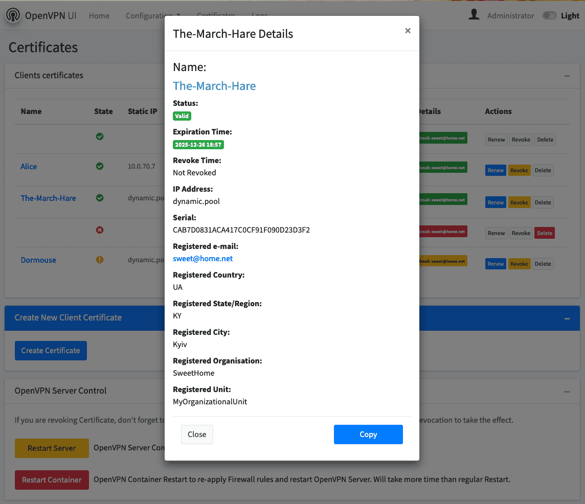 OpenVPN-UI OK Certificate details