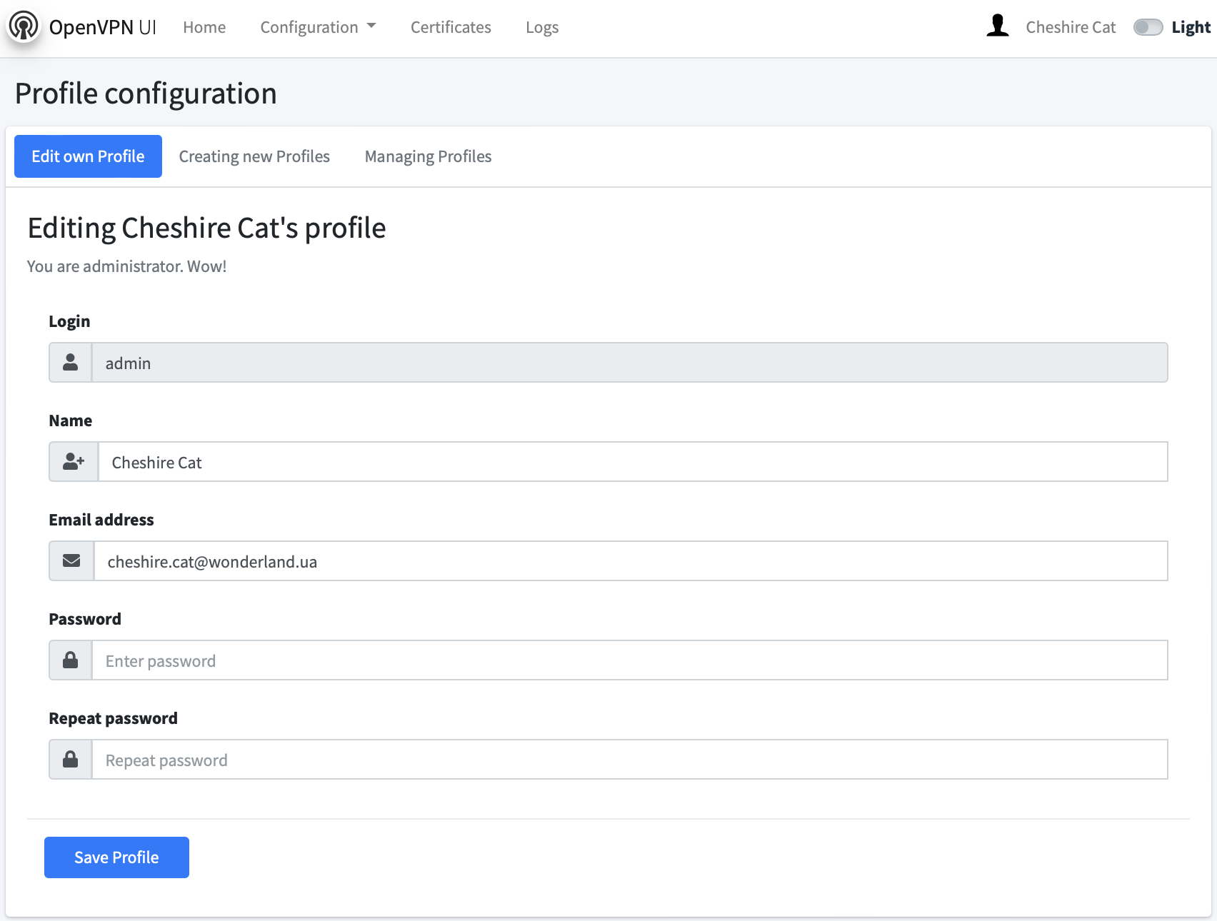 OpenVPN-UI User Profile