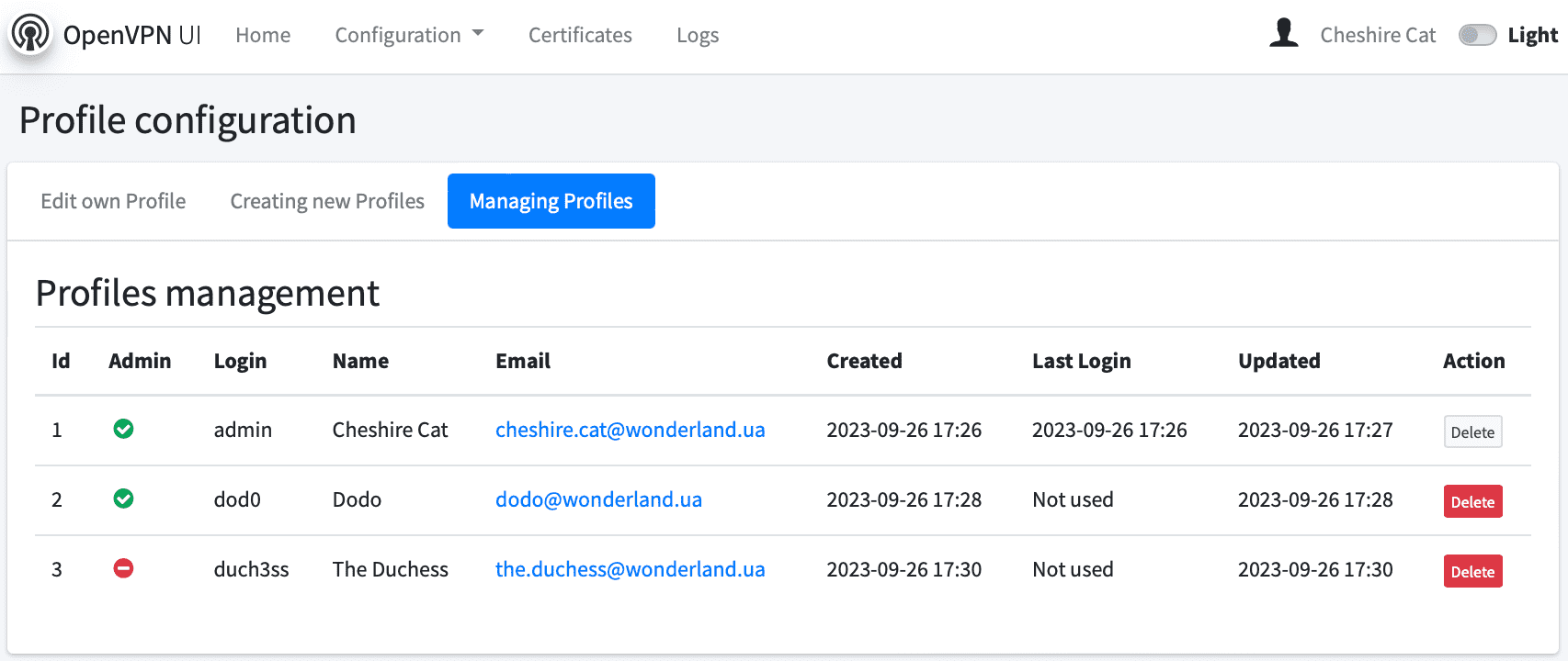 OpenVPN UI Profiles management