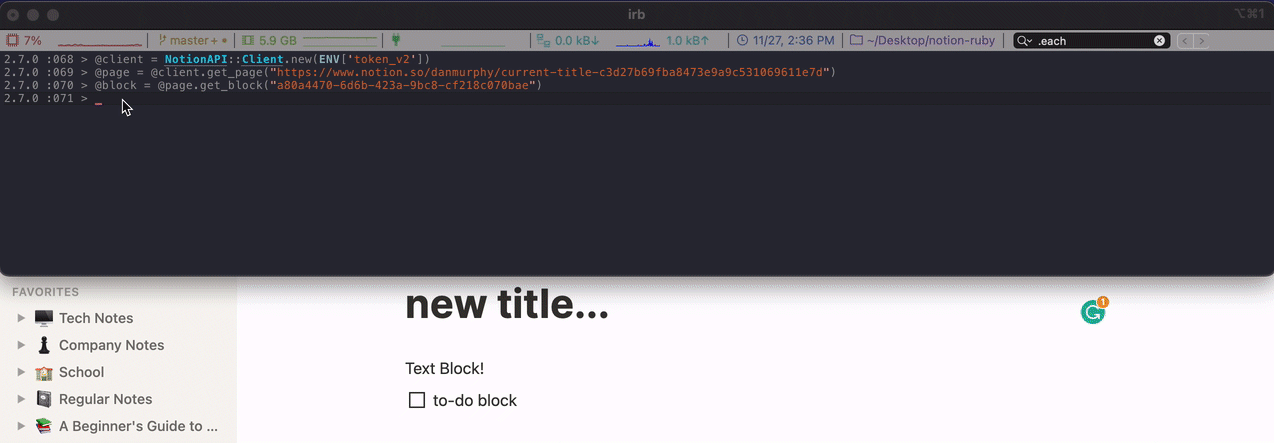 Update the title of a block