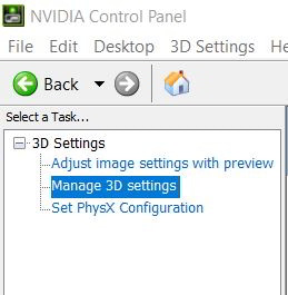 Screenshot of NVIDIA control panel