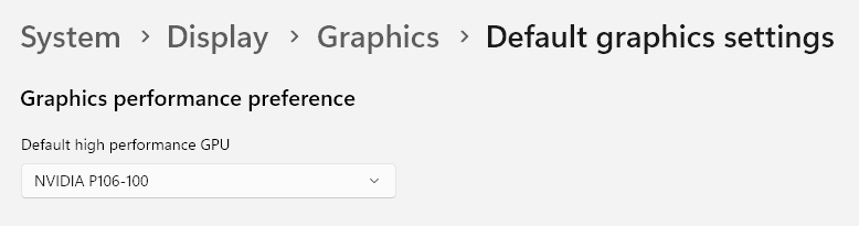 Screenshot of "Default High-performance GPU" option