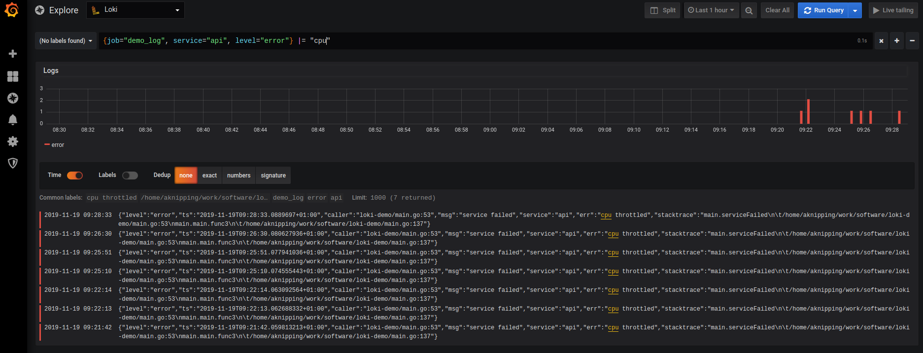 Example LogQL query