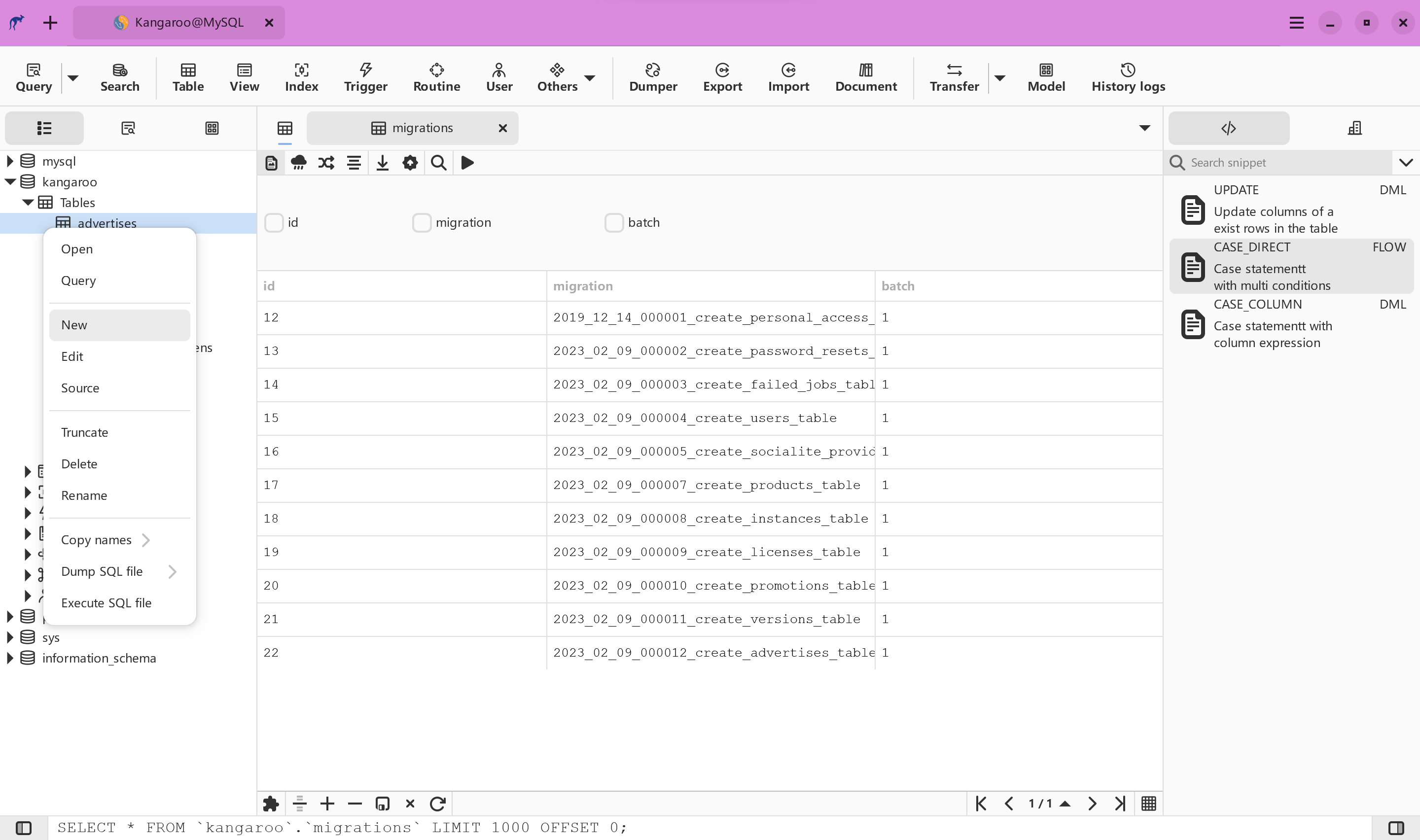 Kangaroo grid view in table with custom columns